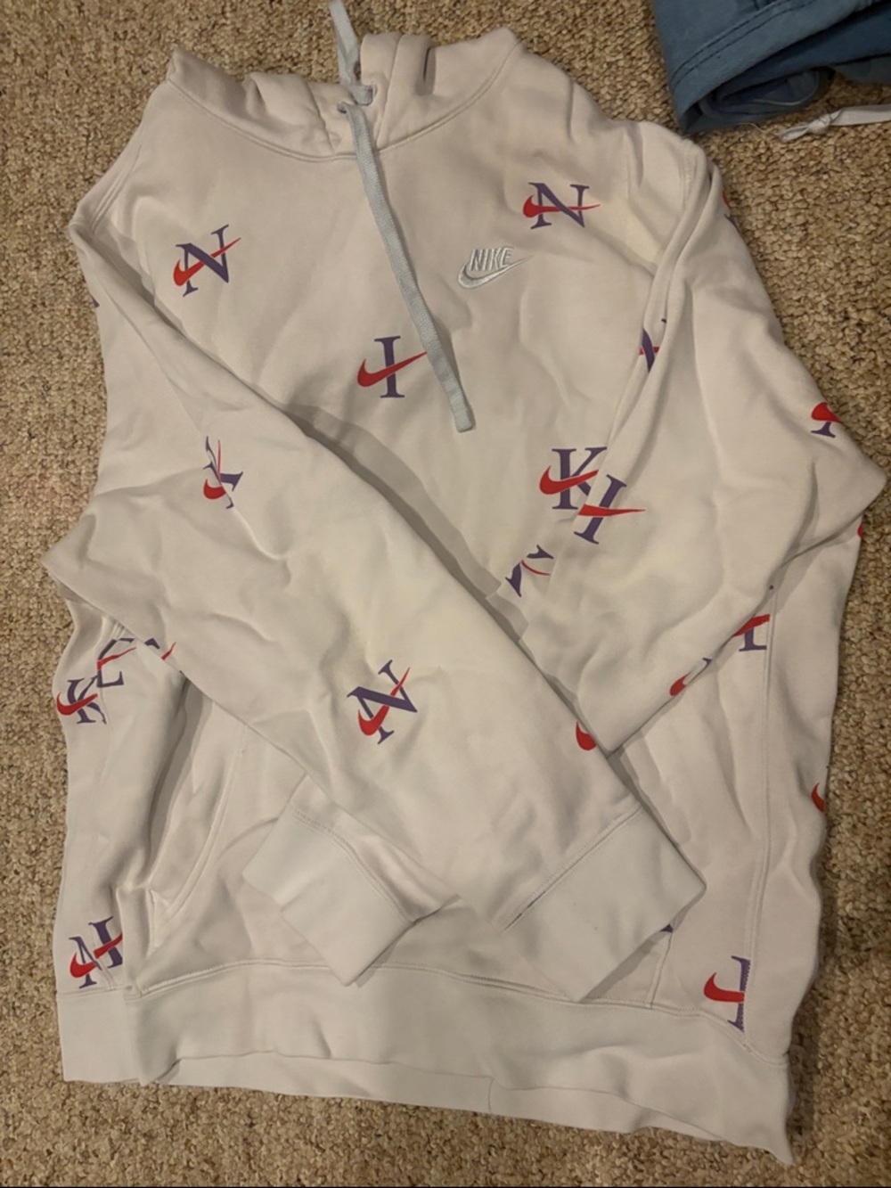 Nike White Hoodie with Red and Purple Logo Accents